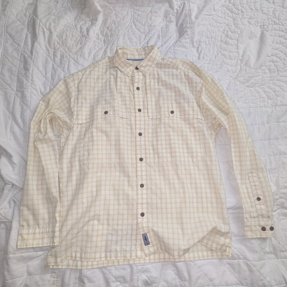 Patagonia Shirt Mens Medium Beige Yellow Plaid Long Sleeve Island Hopper Fishing